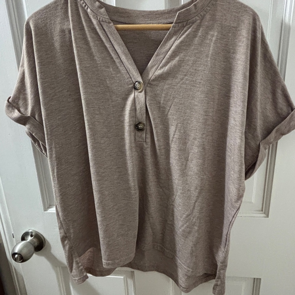 SHEIN Tan Button Cleavage Shirt